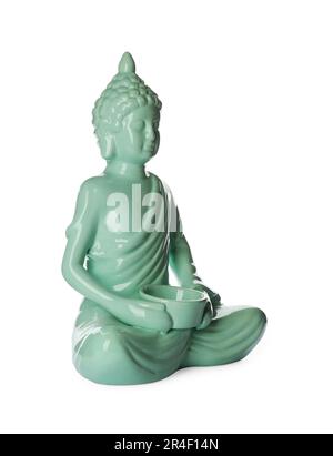 Belle sculpture de Bouddha en céramique isolée sur blanc Banque D'Images