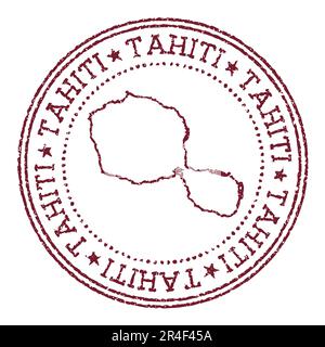 Timbre rond en caoutchouc Tahiti avec carte de l'île. Timbre passeport rouge vintage avec texte circulaire et étoiles, illustration vectorielle. Illustration de Vecteur