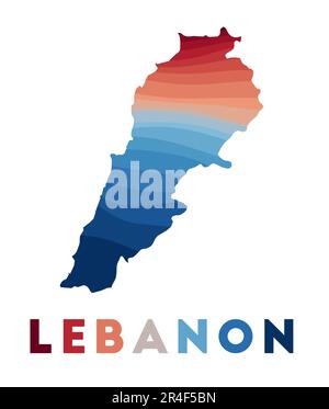 Carte du Liban. Carte du pays avec de belles vagues géométriques dans les couleurs bleu rouge. La forme vivante du Liban. Illustration vectorielle. Illustration de Vecteur