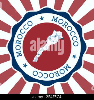 Insigne du Maroc. Logo rond de pays avec carte triangulaire en maille et rayons radiaux. EPS10 vecteur. Illustration de Vecteur