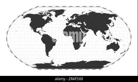 Carte du monde vectoriel. Wagner VI projection. Carte géographique du monde Uni avec lignes de latitude et de longitude. Centré sur 0deg longitude. Illustrateur de vecteur Illustration de Vecteur