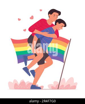 Gay Men couple appréciant avec Piggyback Ride pour LGBT gay Pride concept Illustration Illustration de Vecteur