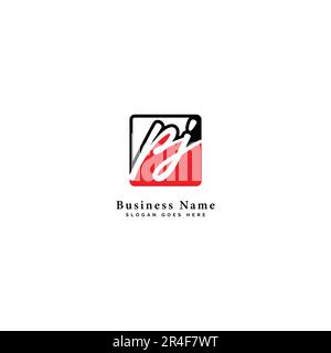 P, J, PJ lettre initiale manuscrite et modèle d'image vectorielle de signature en forme de carré Illustration de Vecteur