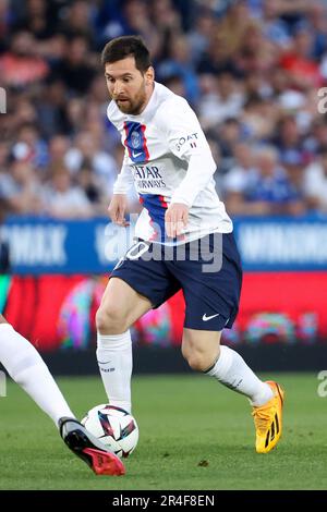 Strasbourg, France. 27th mai 2023. Lionel Messi du PSG lors du championnat français Ligue 1 Uber mange un match de football entre RC Strasbourg Alsace (RCSA) et Paris Saint-Germain (PSG) sur 27 mai 2023 au Stade de la Meinau à Strasbourg, France - photo Jean Catuffe/DPPI crédit: DPPI Media/Alay Live News Banque D'Images