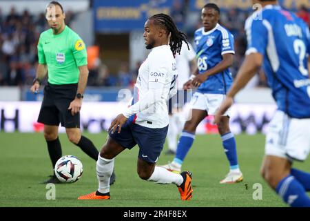 Strasbourg, France. 27th mai 2023. Renato Sanches du PSG lors du championnat français Ligue 1 Uber mange un match de football entre RC Strasbourg Alsace (RCSA) et Paris Saint-Germain (PSG) sur 27 mai 2023 au Stade de la Meinau à Strasbourg, France - photo Jean Catuffe/DPPI crédit: DPPI Media/Alay Live News Banque D'Images