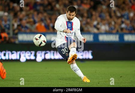 Strasbourg, France. 27th mai 2023. Lionel Messi du PSG lors du championnat français Ligue 1 Uber mange un match de football entre RC Strasbourg Alsace (RCSA) et Paris Saint-Germain (PSG) sur 27 mai 2023 au Stade de la Meinau à Strasbourg, France - photo Jean Catuffe/DPPI crédit: DPPI Media/Alay Live News Banque D'Images