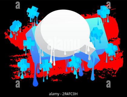 Graffiti blanc à bulle vocale avec arrière-plan noir rouge et bleu. Toile de fond de style urbain. Symbole de discussion abstrait dans l'art moderne de rue sale Illustration de Vecteur