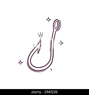 Crochets de pêche tirés à la main. Illustration de l'esquisse du vecteur Doodle Illustration de Vecteur
