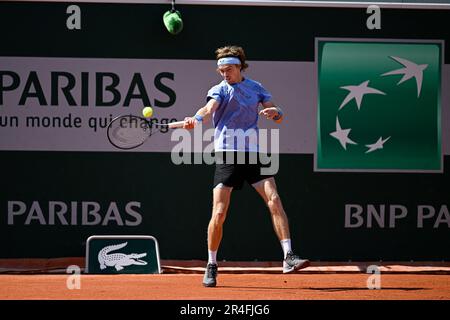 Paris, France. 27th mai 2023. Andrey Rublev lors de l'Open de France, tournoi de tennis Grand Chelem sur 27 mai 2023 au stade Roland-Garros à Paris, France. Photo de Victor Joly/ABACAPRESS.COM crédit: Abaca Press/Alay Live News Banque D'Images