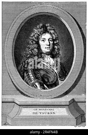 Le Maréchal de Vauban, dont le nom complet était Sébastien le Prestre de Vauban, était un ingénieur militaire français de 17th ans et expert en fortifications. Il a servi dans l'armée du roi Louis XIV et a conçu et supervisé la construction de nombreuses fortifications et structures défensives dans toute la France, y compris la célèbre citadelle de Lille et les fortifications de la ville de Dunkerque. Vauban est connu pour ses tactiques militaires novatrices et ses techniques d'ingénierie, qu'il a documentées dans plusieurs livres influents. Il a également joué un rôle dans le développement économique et social de la France Banque D'Images