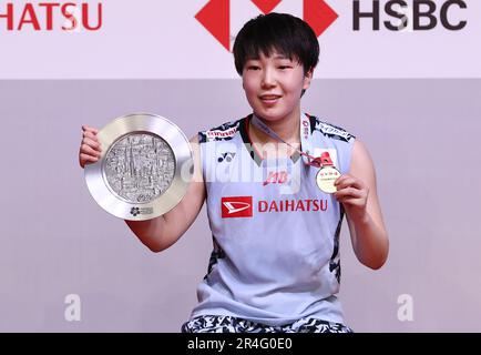 Kuala Lumpur, Malaisie. 28th mai 2023. Akane Yamaguchi au Japon pose pour des photos lors de la cérémonie d'attribution du match final féminin des maîtres malais 2023 à Kuala Lumpur, Malaisie, 28 mai 2023. Crédit : Wong Fok Loy/Xinhua/Alay Live News Banque D'Images