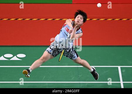 Kuala Lumpur, Malaisie. 28th mai 2023. La Yamaguchi Akane du Japon est en compétition lors du match final des femmes célibataires contre Gregoria Mariska Tunjung de l'Indonésie aux Masters 2023 de Malaisie à Kuala Lumpur, Malaisie, 28 mai 2023. Credit: Chong Voon Chung/Xinhua/Alay Live News Banque D'Images