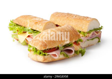 Sandwich au jambon et légumes sur fond blanc Banque D'Images