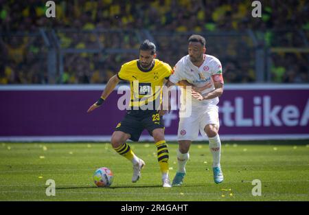 Dortmund, Allemagne. 27th mai 2023. Emre CAN (BVB), Karim Onisiwo (Mayence) Borussia Dortmund - FSV Mainz 05 27.05.2023 Copyright (nur für journalistis Banque D'Images