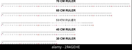 Echelle de la règle vectorielle avec des nombres définis. Tableau de mesure horizontale avec marquage de 70, 60, 50, 40, 30 centimètres. Pratique et prêt à imprimer. Illustration de Vecteur