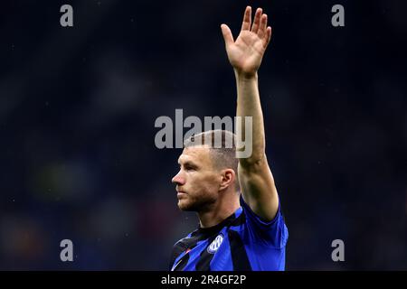 Milan, Italie. 27th mai 2023. Edin Dzeko du FC Internazionale gestes pendant la série Un match de football entre le FC Internazionale et Atalanta BC au Stadio Giuseppe Meazza sur 27 mai 2023 à Milan Italie . Credit: Marco Canoniero / Alamy Live News Banque D'Images