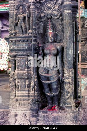 SITA Sculpture dans le temple de Ramaswamy a pillared Mahamandapatam à Kumbakonam, Tamil Nadu, Inde, Asie Banque D'Images