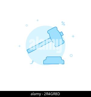 Vente aux enchères, juge gavel, symbole de vecteur de loi. Illustration plate. Style de ligne pleine. Conception monochrome bleue. Contour modifiable. Régler l'épaisseur de ligne. Illustration de Vecteur