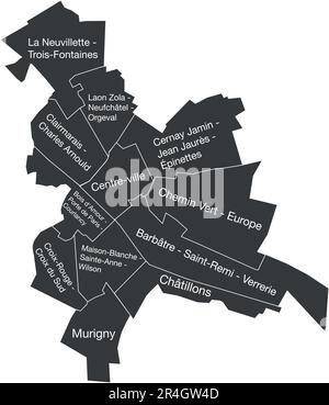 Carte des quartiers marqués gris foncé de REIMS, FRANCE Illustration de Vecteur