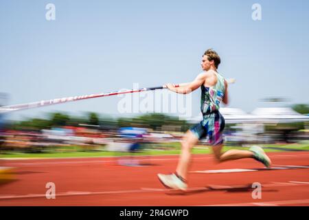 Gotzis, Autriche. 28th mai 2023. Jente Hauttekeete, athlète belge, la compétition masculine de saut à la perche, à l'épreuve de décathlon masculin le deuxième jour de la Hypo-Meeting, IAAF World Combined Events Challenge, dans le stade Mosle de Gotzis, Autriche, dimanche 28 mai 2023. BELGA PHOTO JASPER JACOBS crédit: Belga News Agency/Alay Live News Banque D'Images