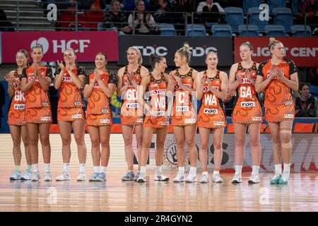 28th mai 2023 ; Ken Rosewall Arena, Sydney, Nouvelle-Galles du Sud, Australie : Suncorp Super Netball, Giants versus Queensland Firebirds ; The Giants avant le début du match Banque D'Images