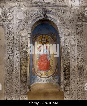 Stuc du 10th siècle au monastère chrétien de Deir al-Suryan, Wadi Natrun, Égypte Banque D'Images