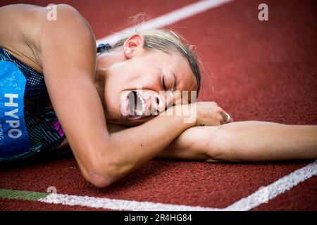 Gotzis, Autriche. 28th mai 2023. LE US Anna Hall célèbre après avoir remporté l'épreuve d'heptathlon féminin le deuxième jour de la Hypo-Meeting, IAAF World Combined Events Challenge, dans le stade Mosle de Gotzis, Autriche, dimanche 28 mai 2023. BELGA PHOTO JASPER JACOBS crédit: Belga News Agency/Alay Live News Banque D'Images