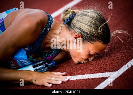 Gotzis, Autriche. 28th mai 2023. LE US Anna Hall célèbre après avoir remporté l'épreuve d'heptathlon féminin le deuxième jour de la Hypo-Meeting, IAAF World Combined Events Challenge, dans le stade Mosle de Gotzis, Autriche, dimanche 28 mai 2023. BELGA PHOTO JASPER JACOBS crédit: Belga News Agency/Alay Live News Banque D'Images