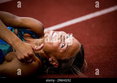 Gotzis, Autriche. 28th mai 2023. LE US Anna Hall célèbre après avoir remporté l'épreuve d'heptathlon féminin le deuxième jour de la Hypo-Meeting, IAAF World Combined Events Challenge, dans le stade Mosle de Gotzis, Autriche, dimanche 28 mai 2023. BELGA PHOTO JASPER JACOBS crédit: Belga News Agency/Alay Live News Banque D'Images