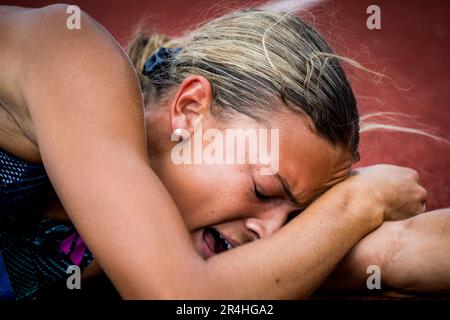 Gotzis, Autriche. 28th mai 2023. LE US Anna Hall célèbre après avoir remporté l'épreuve d'heptathlon féminin le deuxième jour de la Hypo-Meeting, IAAF World Combined Events Challenge, dans le stade Mosle de Gotzis, Autriche, dimanche 28 mai 2023. BELGA PHOTO JASPER JACOBS crédit: Belga News Agency/Alay Live News Banque D'Images