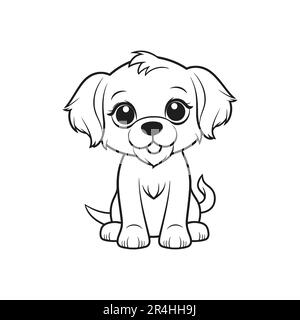 Vecteur d'esquisse de contour de chien. Illustration linéaire chien dessinée à la main. Silhouette monochrome pour livre de coloriage. Illustration de Vecteur