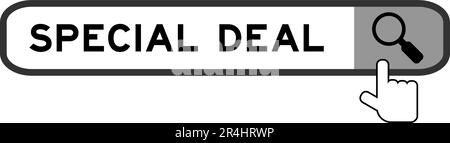 Recherchez la bannière dans le mot spécial avec la remise de l'icône de loupe sur fond blanc Illustration de Vecteur