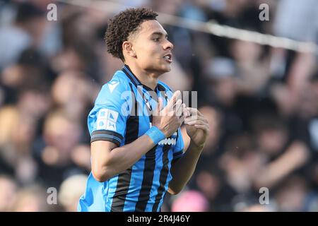 Brugge, Belgique. 28th mai 2023. Antonio Nusa du Club réagit lors d'un match de football entre le Club Brugge et KRC Genk, dimanche 28 mai 2023 à Bruges, le 5 jour des matchs des Champions de la première division du championnat belge de la Jupiler Pro League 2022-2023. BELGA PHOTO BRUNO FAHY crédit: Belga News Agency/Alay Live News Banque D'Images