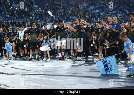 Rome, Italie. 28th mai 2023. Les joueurs du Latium célèbrent après la série Un match de football entre le SS Lazio et les États-Unis Cremonese au stade Olimpico à Rome (Italie), 28 mai 2023. Credit: Insidefoto di andrea staccioli/Alamy Live News Banque D'Images