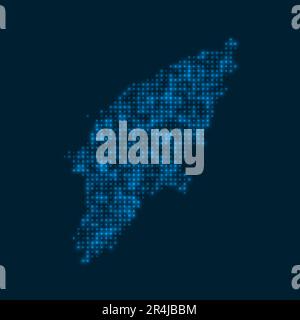 Carte à points de Rhodes. Forme de l'île avec des ampoules bleues brillantes. Illustration vectorielle. Illustration de Vecteur