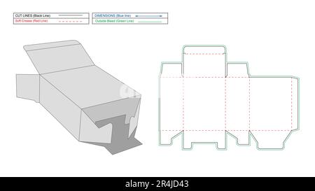 1-2-3 boîte de fermeture inférieure automatique, modèle de ligne de découpe inférieure Tuck Top Snap Lock et boîte de rendu 3D. Illustration de Vecteur