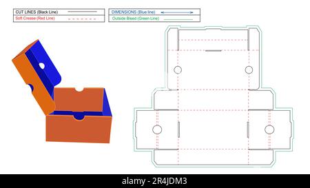 Boîtes à chaussures, épingler sur boîte alimentaire Blueprint Die Line modèle et rendu 3D. Illustration de Vecteur