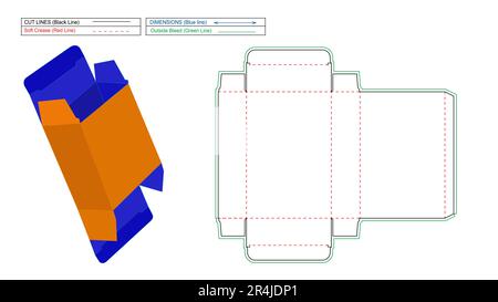 Modèle de ligne de découpe des boîtes d'extrémité droite Tuck et boîte de rendu 3D. Illustration de Vecteur