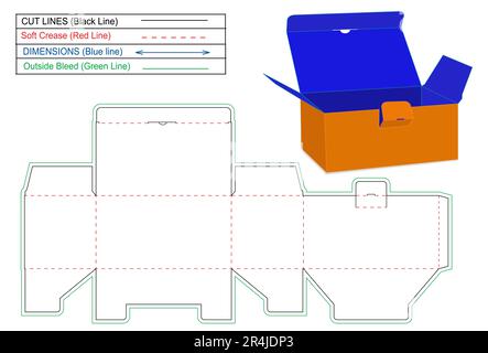 Tuck Top Snap Lock Bottom ou Auto Bottom Lock Box modèle de ligne de découpe et boîte de rendu 3D. Illustration de Vecteur