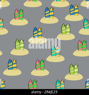 Illustration vectorielle du motif Surf debout, du thème de l'été et de l'arrière-plan en couleurs grises Illustration de Vecteur