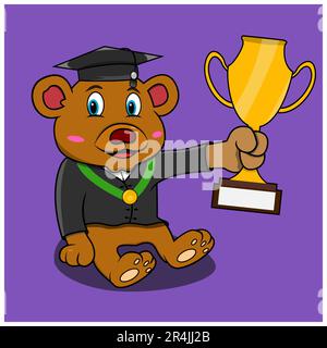 Un ours de caractère avec un Custome de remise des diplômes, un fond violet, une mascotte, une icône, un personnage ou un logo, Vecteur et illustration Illustration de Vecteur