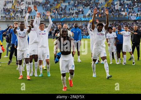 Brugge, Belgique. 28th mai 2023. Les joueurs de Genk fêtent après avoir remporté un match de football entre le Club Brugge et le KRC Genk, dimanche 28 mai 2023 à Brugge, le 5 jour des matchs des champions de la première division du championnat belge de la Jupiler Pro League 2022-2023. BELGA PHOTO KURT DESPLENTER crédit: Belga News Agency/Alay Live News Banque D'Images