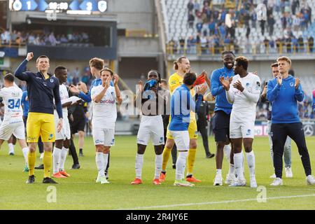 Brugge, Belgique. 28th mai 2023. Les joueurs de Genk fêtent après avoir remporté un match de football entre le Club Brugge et le KRC Genk, dimanche 28 mai 2023 à Brugge, le 5 jour des matchs des champions de la première division du championnat belge de la Jupiler Pro League 2022-2023. BELGA PHOTO KURT DESPLENTER crédit: Belga News Agency/Alay Live News Banque D'Images