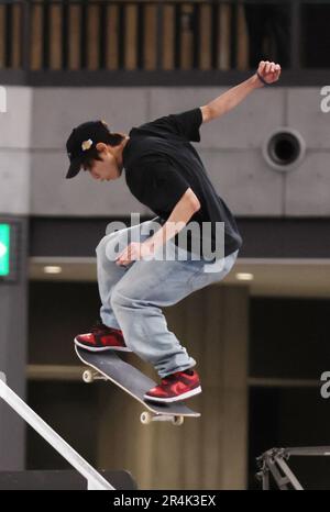 Tokyo, Japon. 28th mai 2023. Yuto Horigome, médaillé d'or olympique du Japon, se produit dimanche à 28 mai 2023 lors de la finale masculine de la compétition de skateboard de Tokyo. Horigome a remporté la compétition pour hommes avec un score de 87,94. (Photo de Yoshio Tsunoda/AFLO) crédit: AFLO Co. Ltd./Alamy Live News Banque D'Images