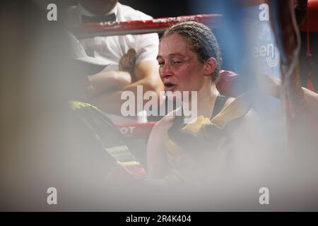 Torhout, Belgique. 28th mai 2023. Person Delfine belge photographié pendant le combat entre le person Delfine belge et le coréen Bo mi Re Shin, pour le titre de femme WBC Silver Super Feather, dimanche 28 mai 2023, à Torhout. BELGA PHOTO KURT DESPLENTER crédit: Belga News Agency/Alay Live News Banque D'Images