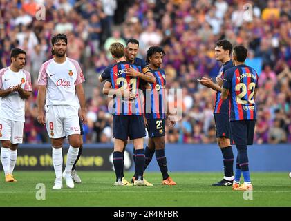 Barcelone, ESP. 28th mai 2023. FC BARCELONE contre le RCD MALLORCA 28 mai 2023 pendant le match entre le FC Barcelone et le RCD Mallorca correspondant au trente-sept jour de la Liga Santander au camp Spotify Nou à Barcelone, Espagne. Crédit : rosdemora/Alay Live News Banque D'Images