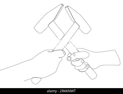 Une ligne continue de marteaux. Concept d'outil de travail vectoriel d'illustration à trait fin. Dessin de contour idées créatives pour l'industrie de la construction. Illustration de Vecteur