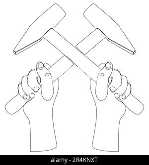 Une ligne continue de marteaux. Concept d'outil de travail vectoriel d'illustration à trait fin. Dessin de contour idées créatives pour l'industrie de la construction. Illustration de Vecteur