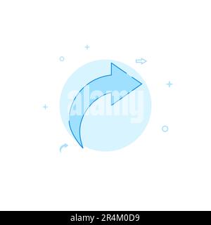Flèche courbe courbée pointant vers l'icône de vecteur droit. Illustration plate. Style de ligne pleine. Conception monochrome bleue. Contour modifiable. Régler l'épaisseur de ligne. Illustration de Vecteur
