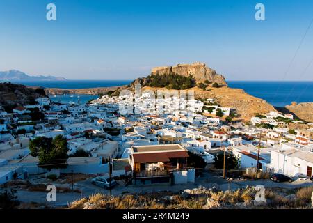 Baie St Pauls, dans le village de Lindos, sur l'île grecque de Rhodes Banque D'Images